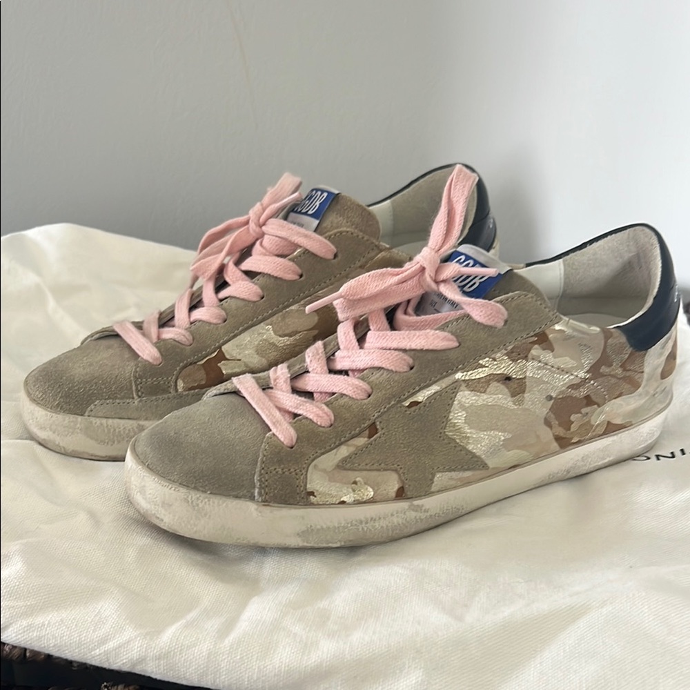 Golden Goose Brown and Pink Camouflage Sneakers